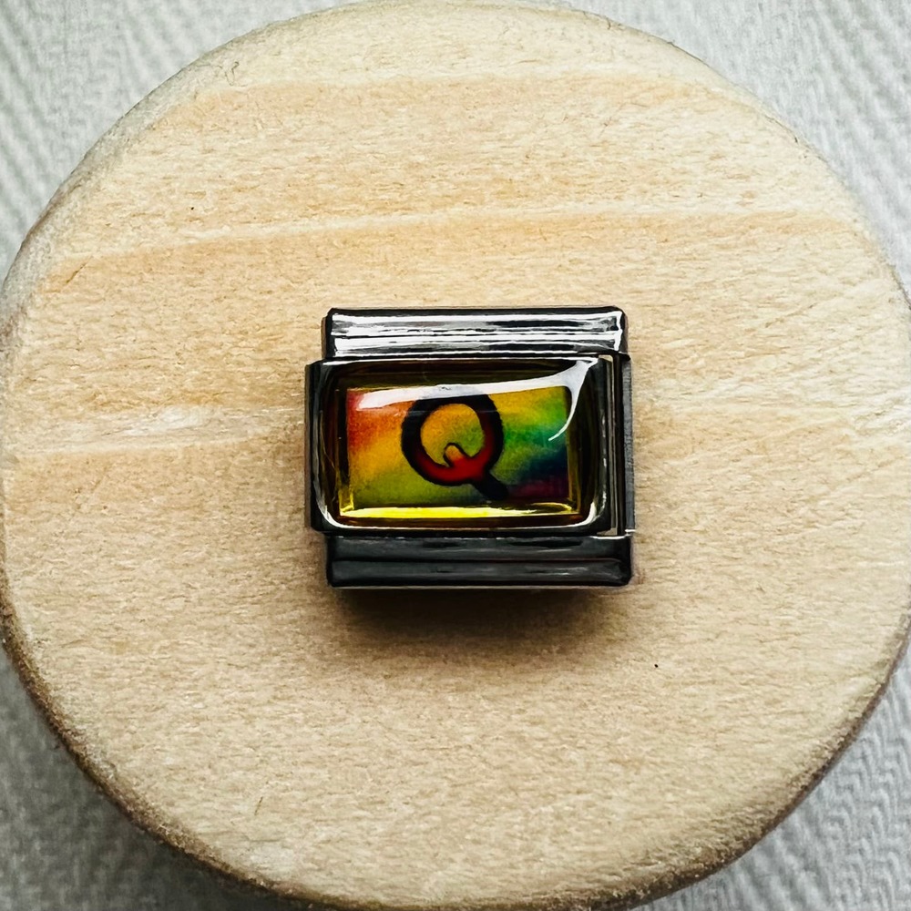 Rainbow Letter Q Italian Charm Bracelet Link